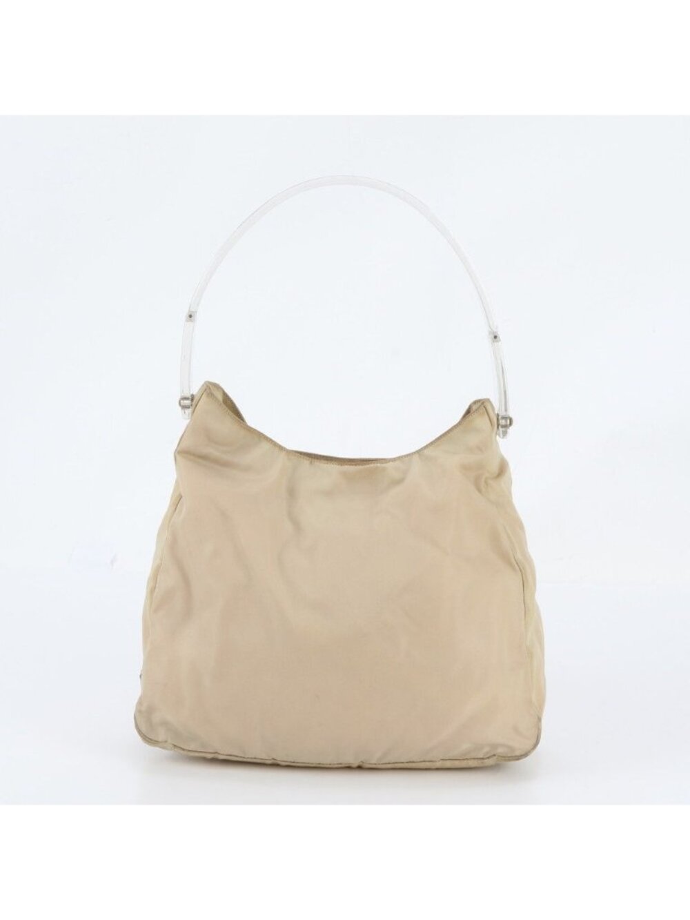 Prada White Tag with Tessuto Nylon Triangle Logo Clear Shoulder Bag